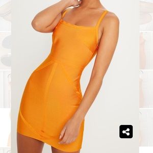 Bright Orange Strappy Square Neck Bodycon Dress